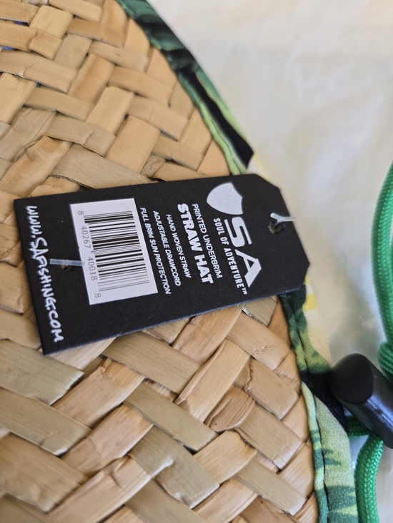 Straw Beach Sun Hat with Green Trim and Floral Patch New With Tag main image 4